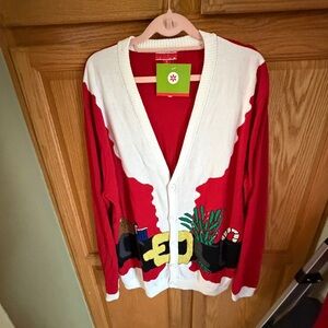 Target Red Santa ugly Christmas button up Sweater cardigan. Mens XL